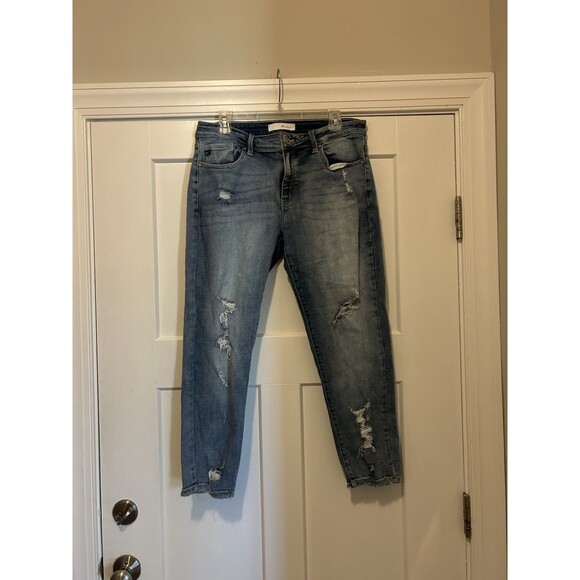 Kancan Women’s Size 15 / 31 Med Wash Distressed Estilo Jeans High Rise Tapered - Picture 1 of 6